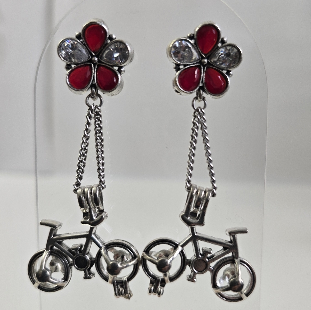 Silver Bicycle Earrings - image 4
